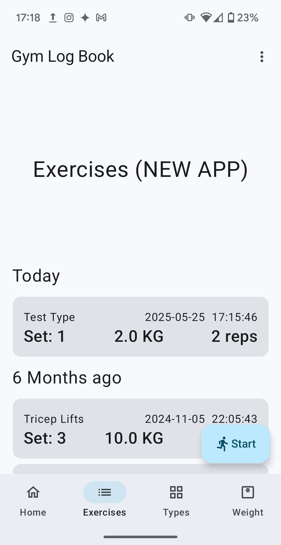 Gym Log Book app screenshot